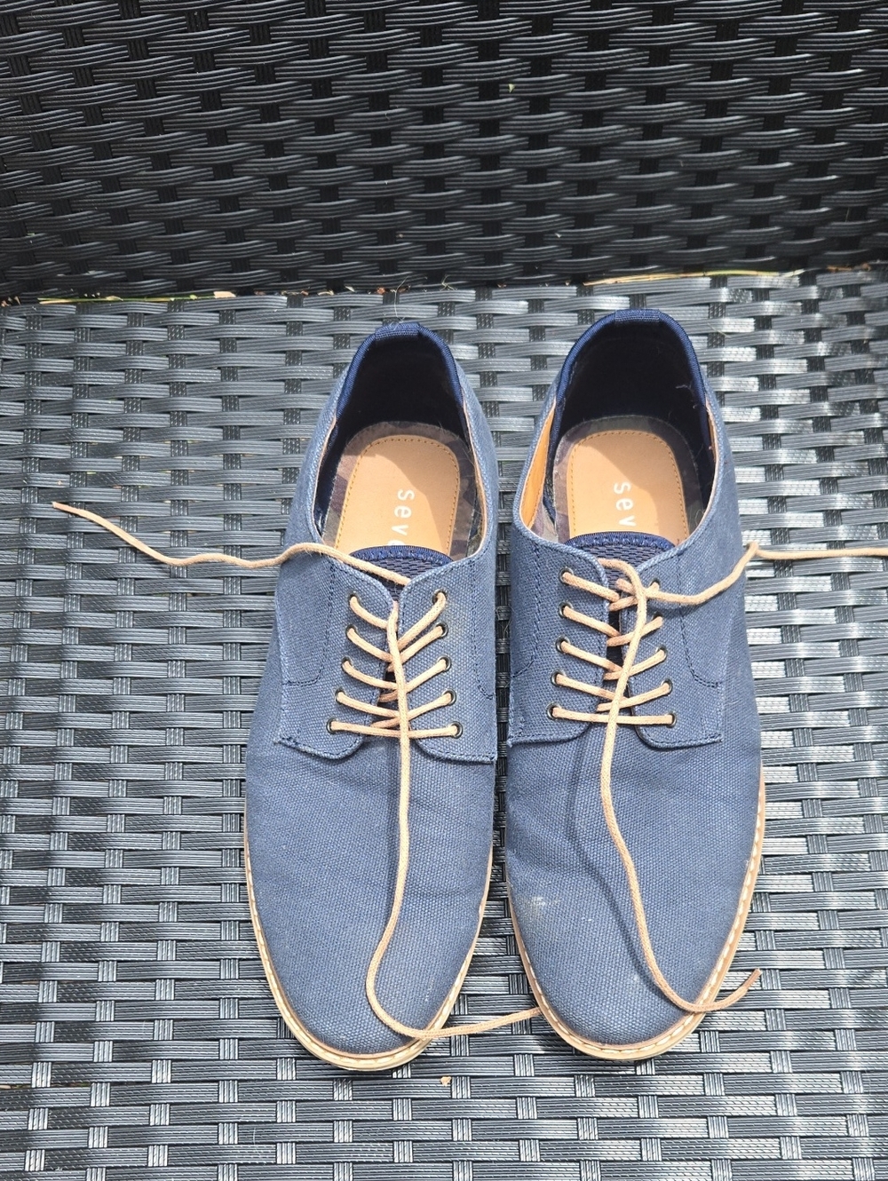 Seven 91 Blue Canvas Derby Shoes with Tan Laces